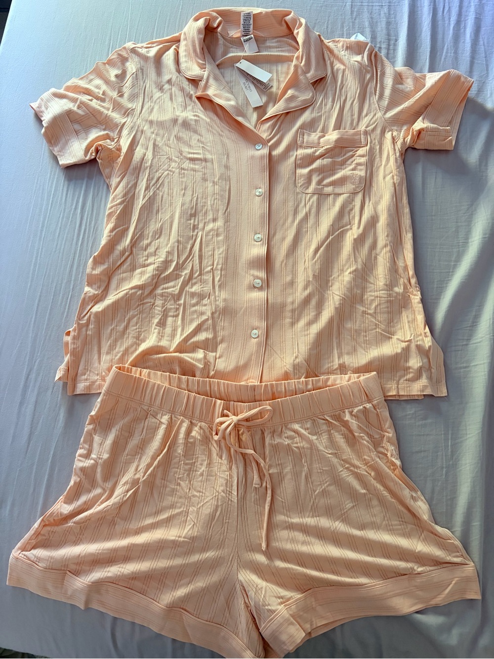 Women’s Short Sleeve Button-Front Sleep Set in Peach silk